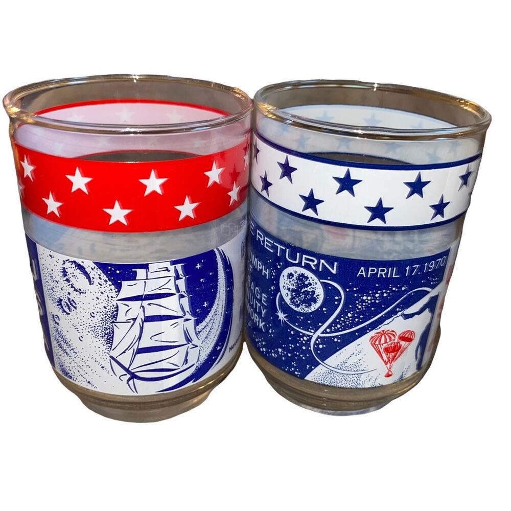 Apollo 12 and Apollo 13 Safe Return commemorative colectors glasses 1969 1970